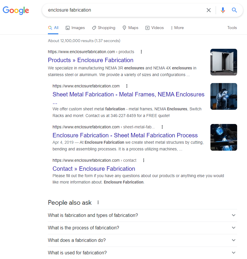 Enclosure Fabrication Organic Search Results