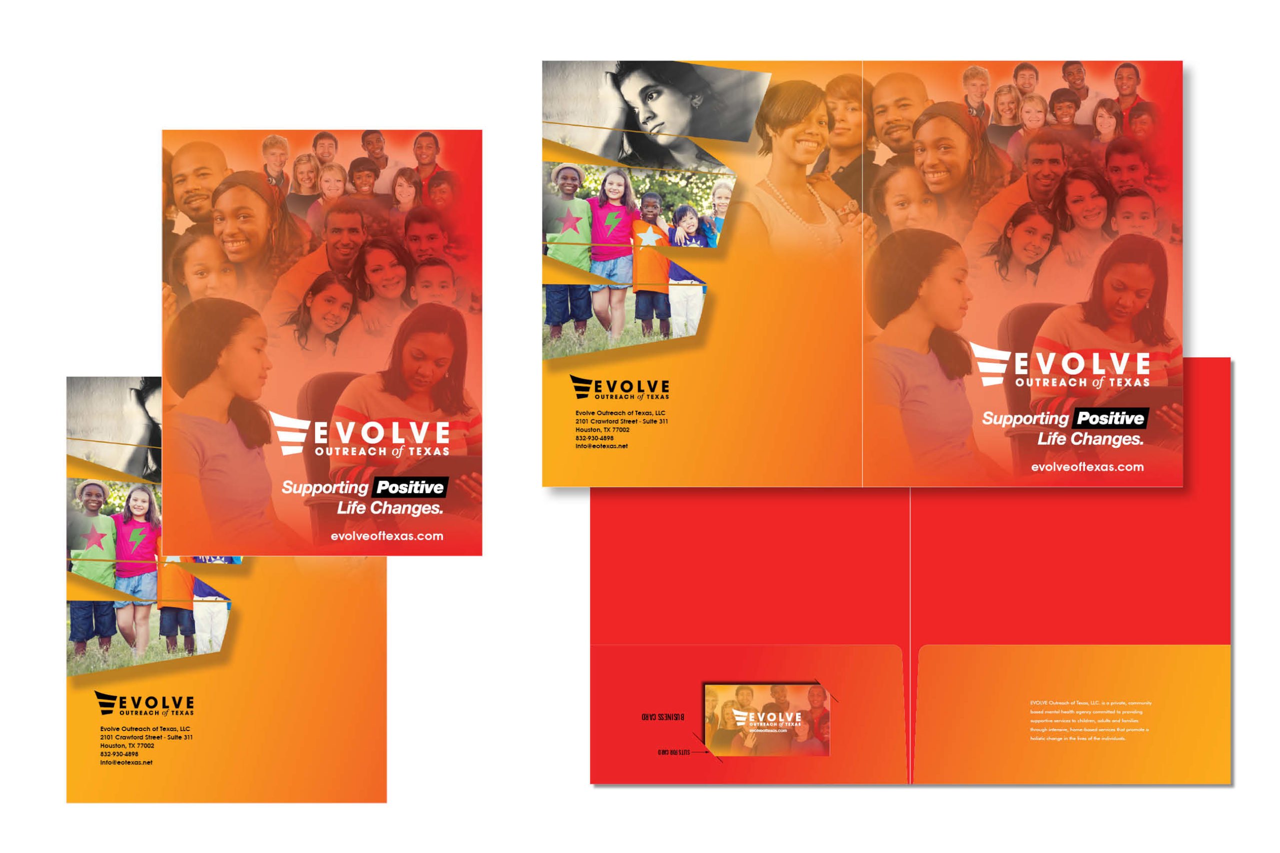 Presentation Folder Design for Evolve Outreach of Texas