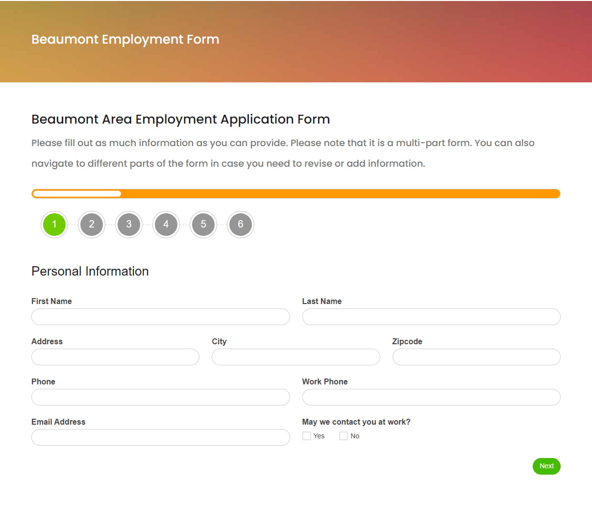 Website Employment Multi-step Form